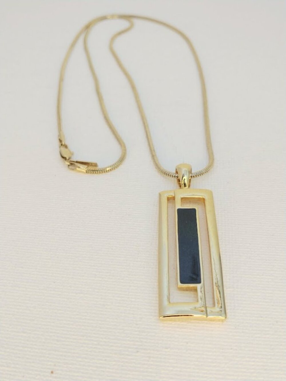 Lia Sophia Sleek Slide Rectangle Pendant Necklace 24K Gold Bonded Black Enamel